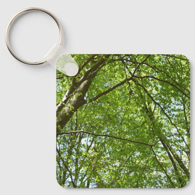 Canopy of Spring Leaves Green Nature Scene Keychain (Front)