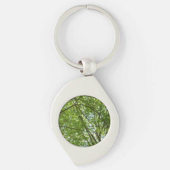 Canopy of Spring Leaves Green Nature Scene Keychain (Front)