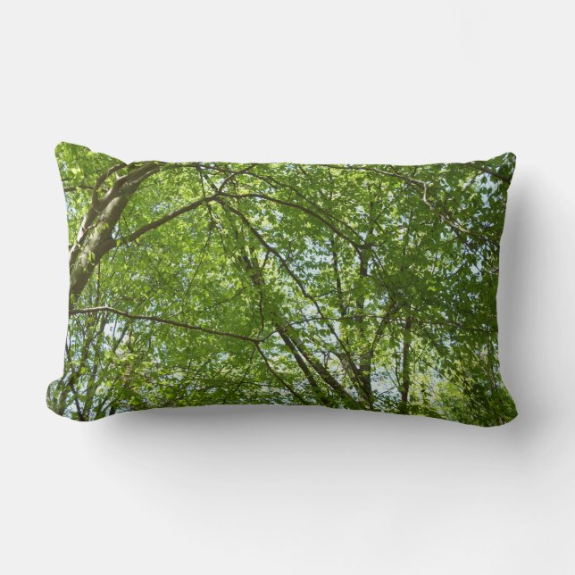 Canopy of Spring Leaves Green Nature Scene Lumbar Pillow (Front)