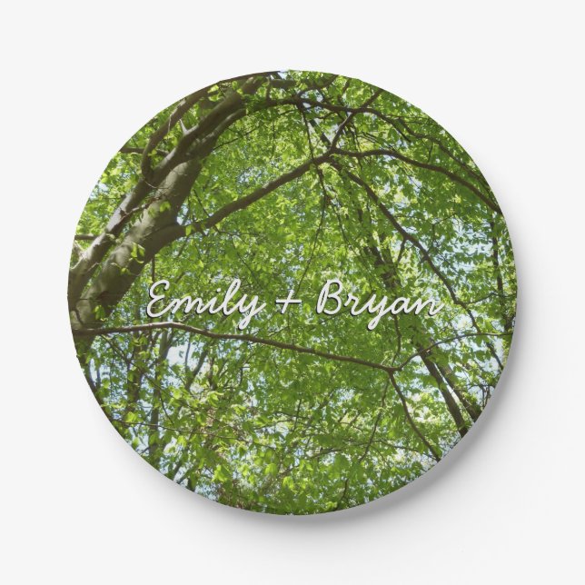 Canopy of Spring Leaves Green Nature Scene Paper Plates (Front)