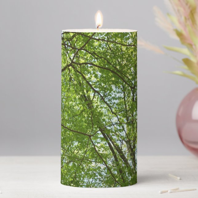 Canopy of Spring Leaves Green Nature Scene Pillar Candle (In Situ)