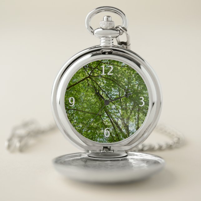 Canopy of Spring Leaves Green Nature Scene Pocket Watch (Inside)