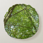 Canopy of Spring Leaves Green Nature Scene Round Pillow