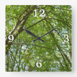 Canopy of Spring Leaves Green Nature Scene Square Wall Clock