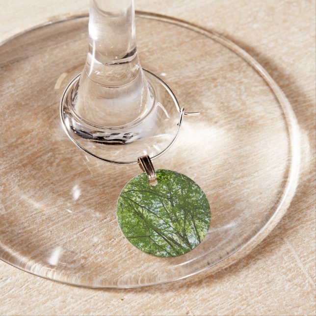 Canopy of Spring Leaves Green Nature Scene Wine Glass Charm (In Situ)