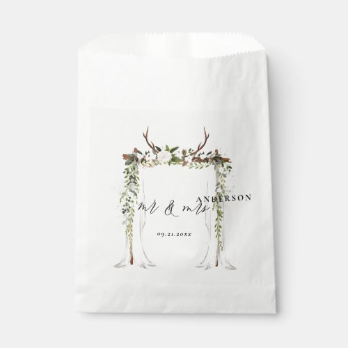 Canopy rustic botanical wedding mr and mrs script favor bag