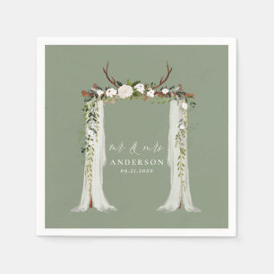 Canopy rustic botanical wedding mr and mrs script napkins