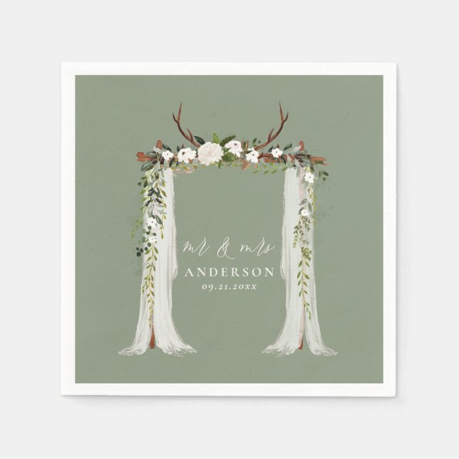 Canopy rustic botanical wedding mr and mrs script  napkins (Front)