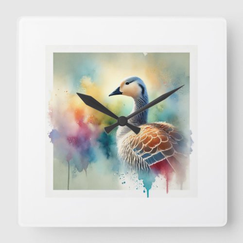 Canqun Upland Goose 180624AREF114 _ Watercolor Square Wall Clock