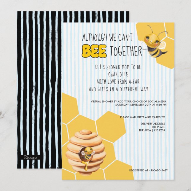 Cant Be Together Bee Hive Baby Shower by Mail Invitation (Front/Back)