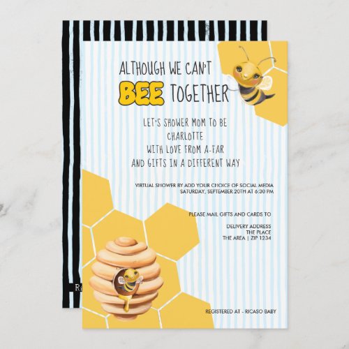 Cant Be Together Bee Hive Baby Shower by Mail Invitation