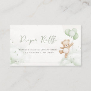 Can't Bearly Wait Green Baby Shower Diaper Raffle Enclosure Card