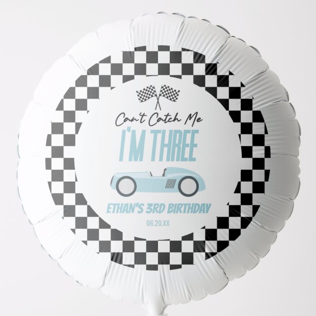Can't Catch Me Blue Race Car 3rd Birthday Party Balloon (Front)
