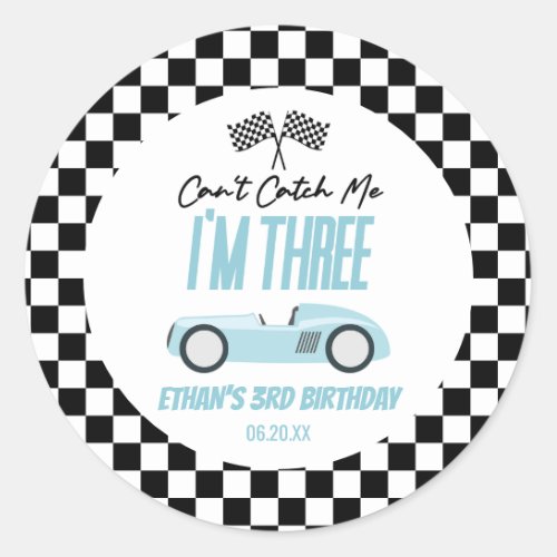 Cant Catch Me Blue Race Car 3rd Birthday Party Classic Round Sticker