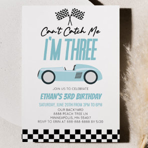 Can't Catch Me Blue Race Car 3rd Birthday Party Invitation