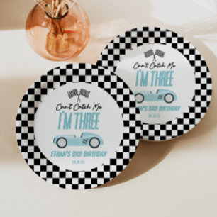 Can't Catch Me Blue Race Car 3rd Birthday Party Paper Plates