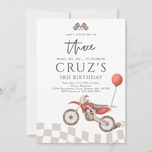 Cant Catch Me Dirt Bike Boy 3rd Birthday Party Invitation