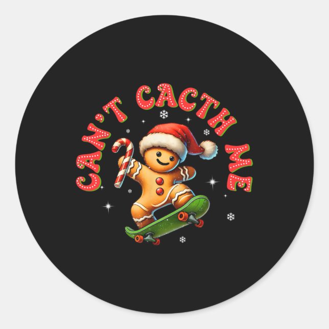 Can't Catch Me Groovy Christmas Gingerbread Man Bo Classic Round Sticker (Front)