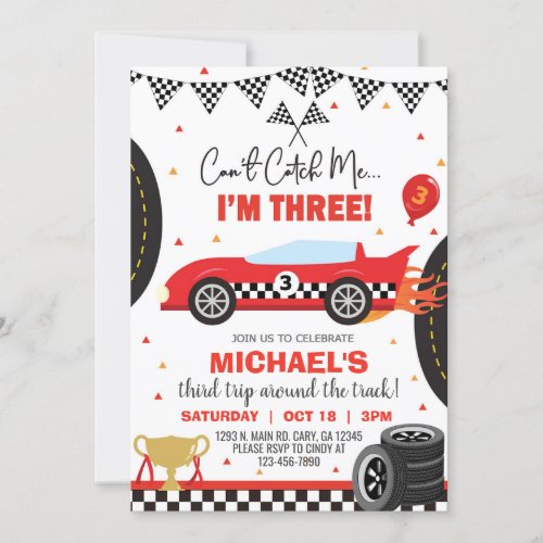 Cant catch me Im three boy 3rd birthday invite Invitation