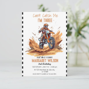 Can't Catch Me I'm Three Dirt Bik Boy 3rd Birthday Invitation