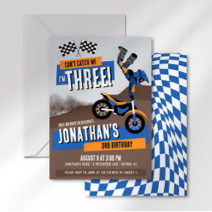 Can't Catch Me I'm Three Dirt Bike Birthday Invitation