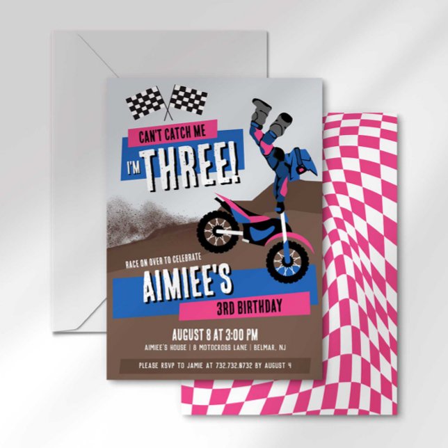 Can't Catch Me I'm Three Dirt Bike Birthday Invitation (Creator Uploaded)
