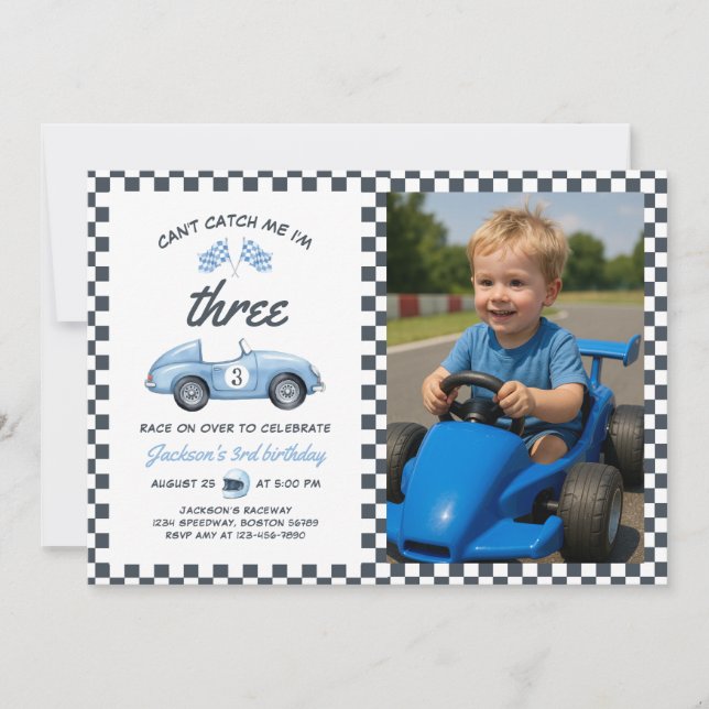Can't Catch Me I'm Three Race Car 3rd Birthday Invitation (Front)