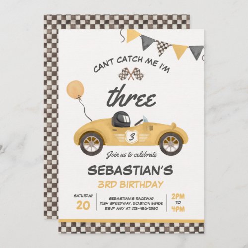  Cant Catch Me Im Three Race Car 3rd Birthday Invitation