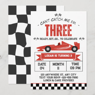 Can't Catch Me I'm Three Race Car 3rd Birthday  Invitation