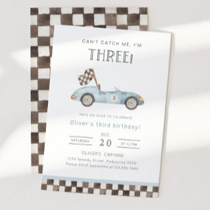 Can't Catch Me I'm Three Race Car 3rd Birthday Invitation