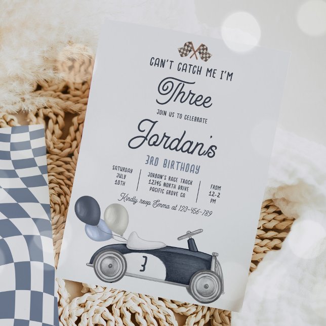 Can't Catch Me I'm Three Race Car 3rd Birthday Invitation (Creator Uploaded)