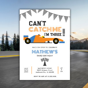 Can't Catch Me I'm Three Race Car 3rd Birthday Invitation