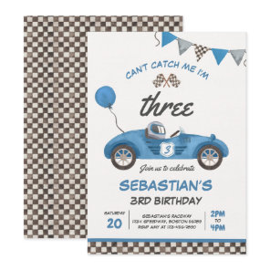 Can't Catch Me I'm Three Race Car 3rd Birthday Invitation