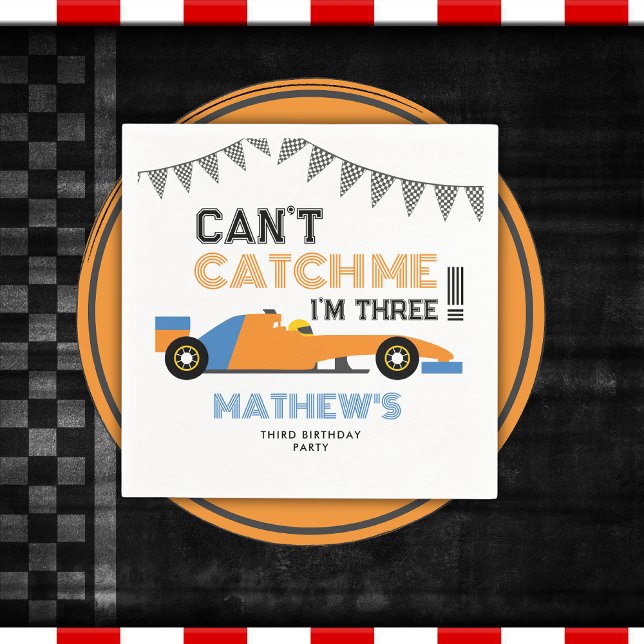 Can't Catch Me I'm Three Race Car 3rd Birthday  Napkins (Creator Uploaded)