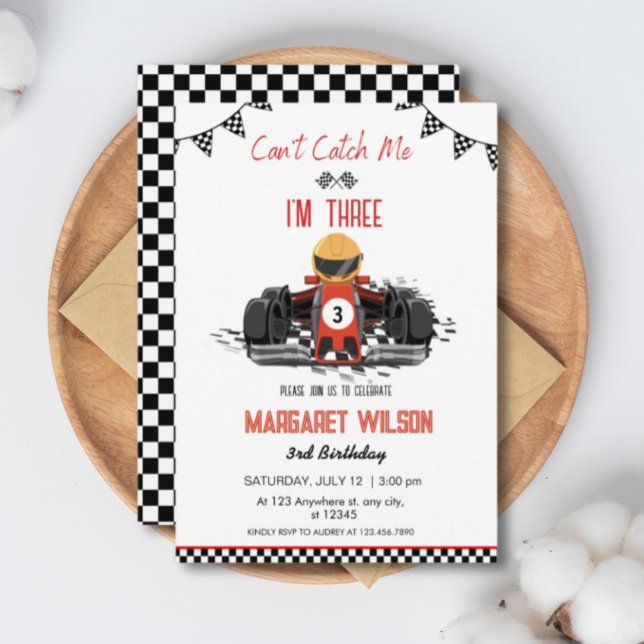 Can't Catch Me I'm Three Red Race Car 3rd Birthday Invitation (Creator Uploaded)