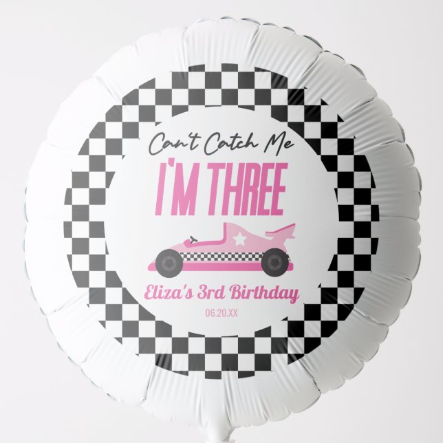 Can't Catch Me Pink Race Car 3rd Birthday Party Balloon (Front)