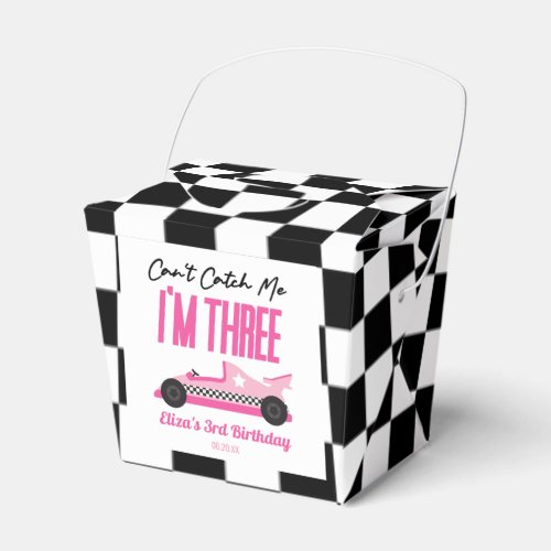 Cant Catch Me Pink Race Car 3rd Birthday Party Favor Boxes