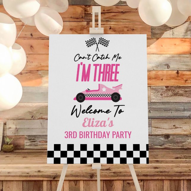 Can't Catch Me Pink Race Car 3rd Birthday Party Foam Board (Creator Uploaded)