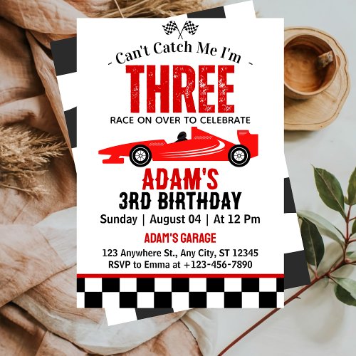 Cant Catch Me Race Car Boy 3rd Birthday Party Invitation