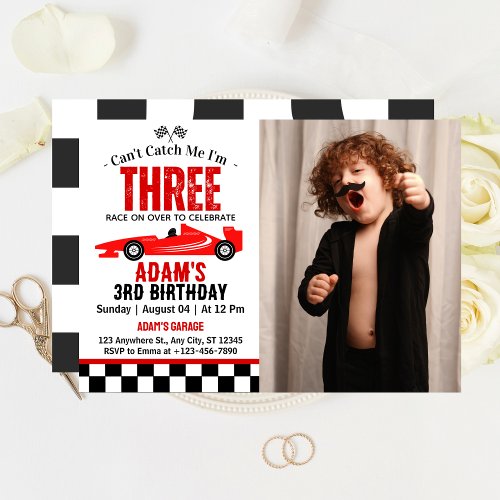 Cant Catch Me Race Car Boy 3rd Birthday Party Invitation