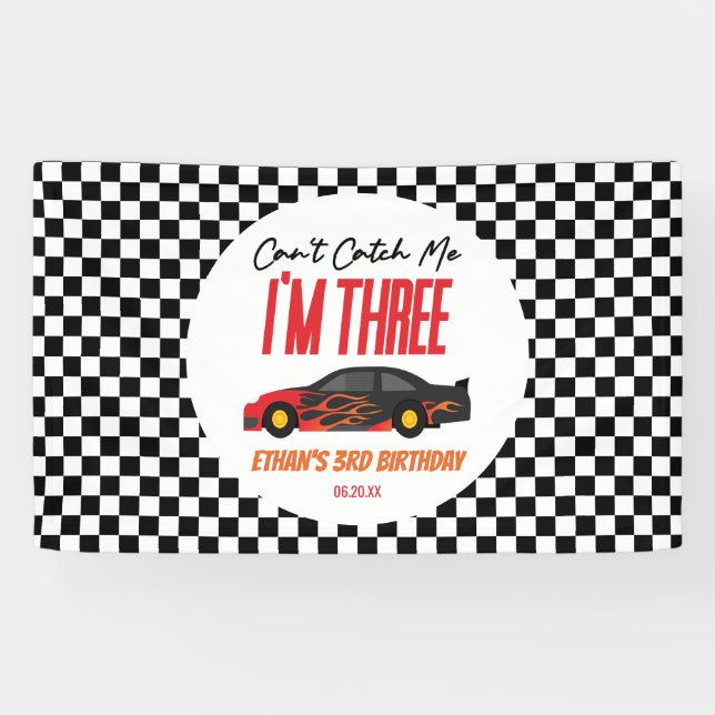 Can't Catch Me Red Race Car 3rd Birthday Party Banner (Horizontal)