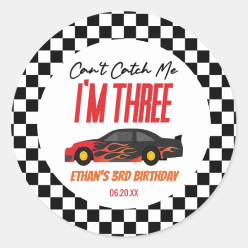 Cant Catch Me Red Race Car 3rd Birthday Party Classic Round Sticker