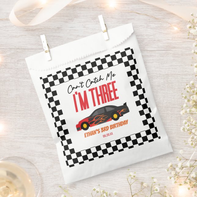 Can't Catch Me Red Race Car 3rd Birthday Party Favor Bag (Clipped)
