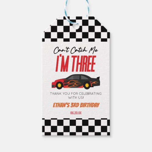 Cant Catch Me Red Race Car 3rd Birthday Party Gift Tags