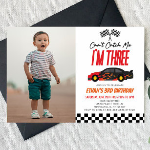 Can't Catch Me Red Race Car 3rd Birthday Party Invitation