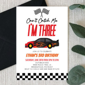 Can't Catch Me Red Race Car 3rd Birthday Party Invitation