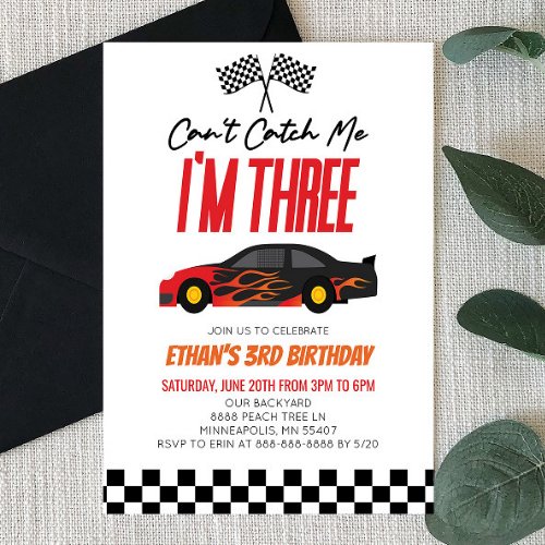Cant Catch Me Red Race Car 3rd Birthday Party Invitation
