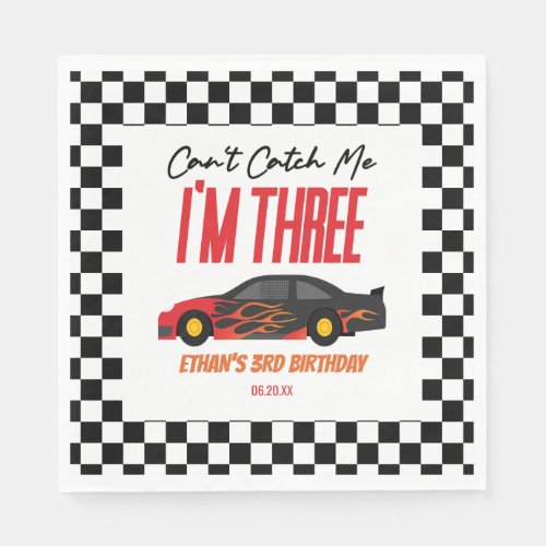Cant Catch Me Red Race Car 3rd Birthday Party Napkins