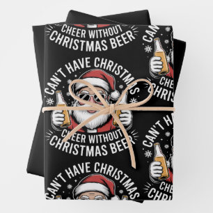 Can't Have Christmas Cheer Without Beer Santa Xmas Wrapping Paper Sheets