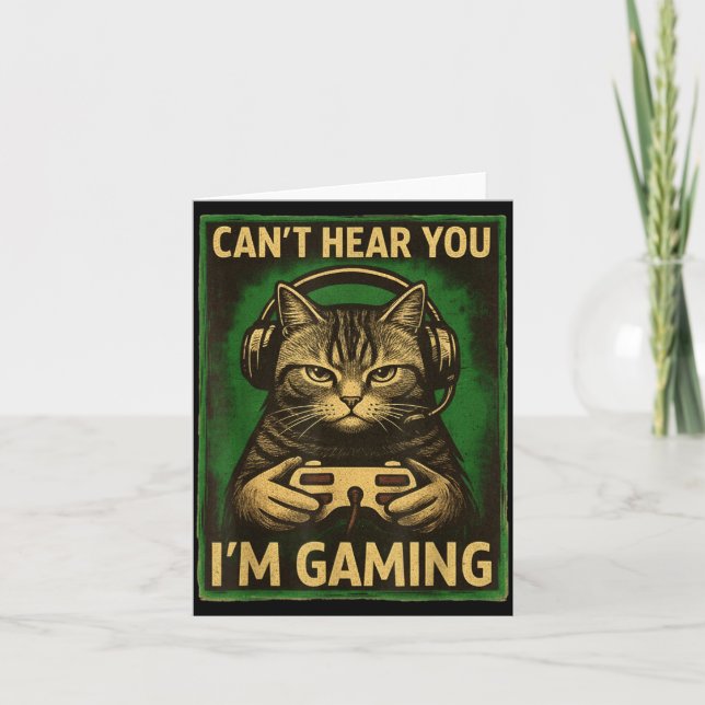 Can't Hear You I'm Gaming Funny Gamer Cat Playing  Card (Front)